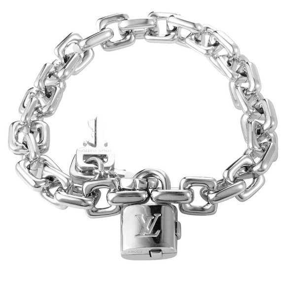 Louis Vuitton Lock & Key Silver Brass Authentic #315 Bag Belt Choker Bracelet - Picture 6 of 16